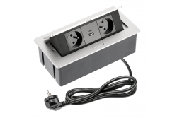 PRESA MOBILE MORBIDA 2x con messa a terra, USB A+C, cavo di alimentazione con spina, alluminio.