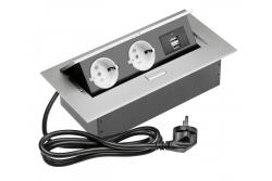 Cavo di prolunga per scrivania 2x Presa Schuko, 2x USB, cavo di alimentazione con spina, alluminio