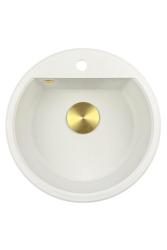 Il mio Bremen lavandino rotondo in granito di 43 cm bianco da incasso e sottotop con foro per rubinetto e tappo dorato 1208971219