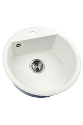 GraniteMy Bremen lavello rotondo in granito di 43 cm bianco da appoggio e sottotop con foro per rubinetto e tappo in metallo color canna di fucile 1208971220
