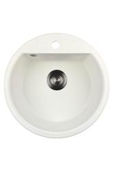 GraniteMy Bremen lavello rotondo in granito di 43 cm bianco da appoggio e sottotop con foro per rubinetto e tappo in metallo color canna di fucile 1208971220