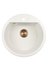 GraniteMy Bremen lavabo rotondo in granito 43 cm bianco da incasso e sottotop con foro per rubinetto con tappo di rame 1208971222