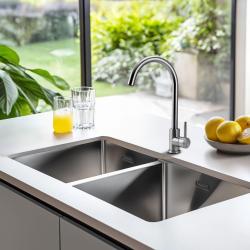Pure.Sink Prestige Doppio lavello in acciaio inossidabile 82x40 cm raggio 10mm, per installazione sottotop, a filo e sopratop PPG404040-02