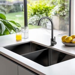 Pure.Sink Prestige Doppio lavello in metallo color pistola 82x40 cm raggio 10mm per installazione sottotop, a filo e sopratop PPG404040-61