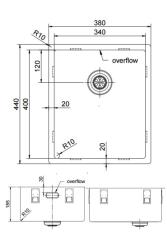 Pure.Sink Exclusivo Lavello in rame 34x40 cm raggio 10mm da incasso, installazione a filo e sopraelevata PEX3440-62