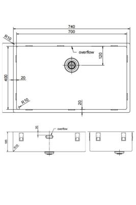 Pure.Sink Exclusivo grande lavello Gun Metal 70x40 cm raggio 10mm sottotop, incasso e sopratop PEX7040-61