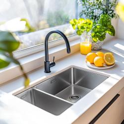 Pure.Sink Exclusivo RVS 1,5 lavabo doppio 18+34 cm raggio 10mm PEX183440-02