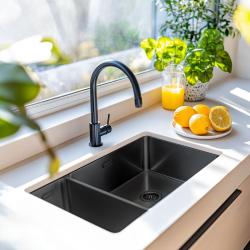 Puro.Lavandino Exclusivo Gun Metal 1,5 lavabo doppio 18+34 cm raggio 10mm PEX183440-61