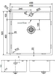 Pure.Sink Exclusivo Gun Metal lavandino 49x52 cm Tapwing con foro per rubinetto raggio 10mm PEX4540T-61
