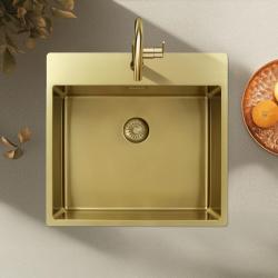 Pure.Sink Exclusivo Lavello dorato 54x52 cm Tapwing con foro per rubinetto raggio 10mm PEX5040T-60