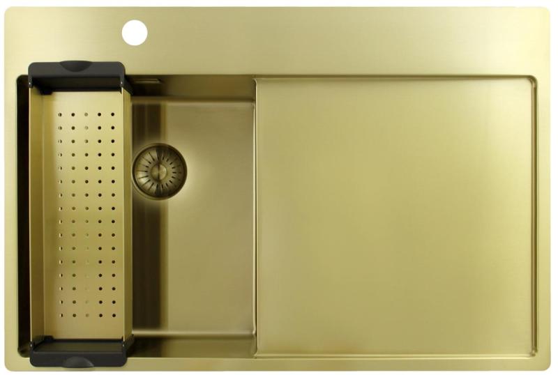 Pure.Sink Exclusivo Piccolo lavello dorato con sgocciolatoio 78x52 cm Rubinetto a leva sinistro PEX3478LT-60