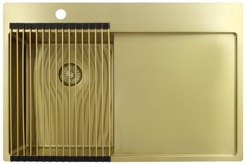 Pure.Sink Exclusivo Piccolo lavello dorato con sgocciolatoio 78x52 cm Rubinetto a leva sinistro PEX3478LT-60