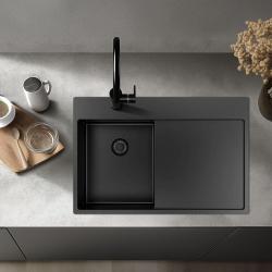 Pure.Sink Exclusivo Gun Metal piccolo lavello con zona di scolamento 78x52 cm Tapwing a sinistra PEX3478LT-61