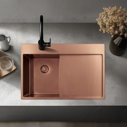 Pure.Sink Exclusivo Lavabo piccolo in rame con zona di sgocciolamento 78x52 cm Tapwing a sinistra PEX3478LT-62