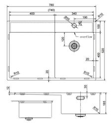 Pure.Sink Exclusivo RVS lavello piccolo con zona di scolamento 78x52 cm Tapwing a destra PEX3478RT-02