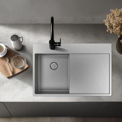 Pure.Sink Exclusivo RVS lavello piccolo con zona di scolamento 78x52 cm Tapwing a destra PEX3478RT-02