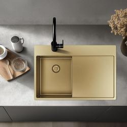 Pure.Sink Exclusivo Piccolo lavello dorato con zona di scolo 78x52 cm Tapwing a destra PEX3478RT-60
