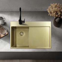 Pure.Sink Exclusivo Piccolo lavello dorato con zona di scolo 78x52 cm Tapwing a destra PEX3478RT-60