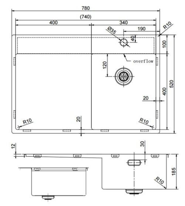 Pure.Sink Exclusivo Piccolo lavello dorato con sgocciolatoio 78x52 cm Rubinetto a leva destro PEX3478RT-60