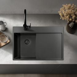 Pure.Sink Exclusivo Gun Metal piccolo lavandino con zona di scolamento 78x52 cm Tapwing a destra PEX3478RT-61