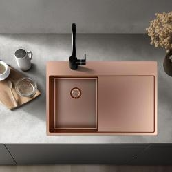Pure.Sink Exclusivo Piccolo lavello in rame con zona di scolo 78x52 cm Tapwing a destra PEX3478RT-62