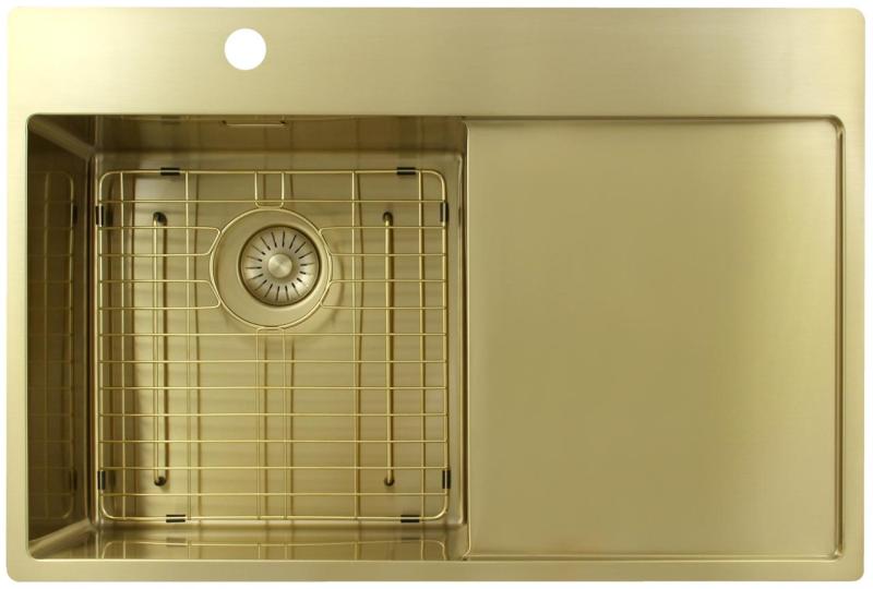 Pure.Sink Exclusivo Lavello dorato con sgocciolatoio 78x52 cm Rubinetto a leva sinistro PEX4078LT-60