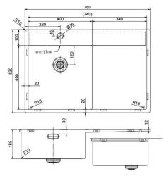 Pure.Sink Exclusivo Gun Metal lavello con zona di scolamento 78x52 cm Tapwing a sinistra PEX4078LT-61