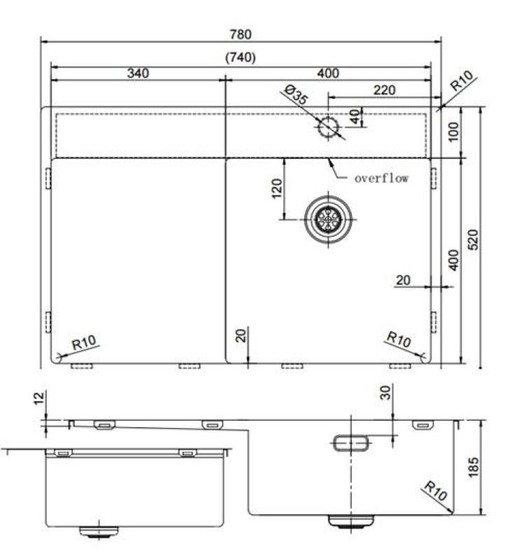 Pure.Sink Exclusivo Lavello dorato con sgocciolatoio 78x52 cm Rubinetto a leva destro PEX4078RT-60