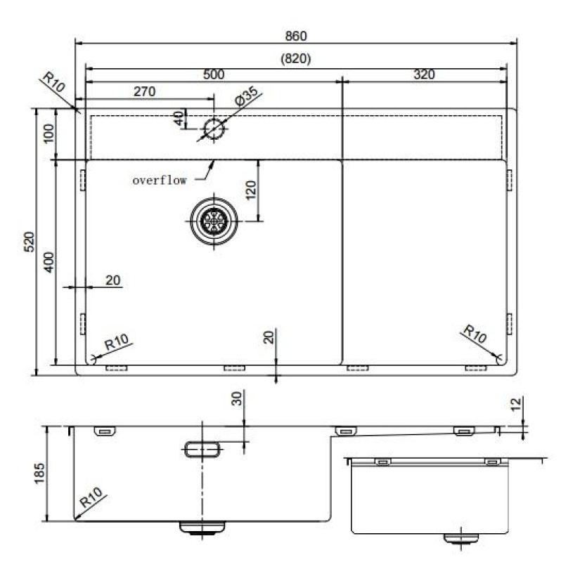 Pure.Sink Exclusivo Lavello dorato con sgocciolatoio 86x52 cm Rubinetto a leva sinistro PEX5086LT-60
