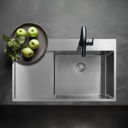 Pure.Sink Exclusivo lavello in acciaio inossidabile con zona di scolamento 86x52 cm Tapwing a destra PEX5086RT-02