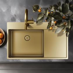 Pure.Sink Exclusivo Lavabo d'oro con zona di scolo 86x52 cm Tapwing a destra PEX5086RT-60