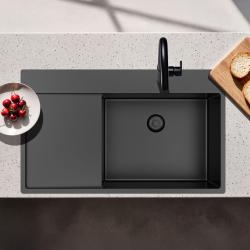 Pure.Sink Exclusivo Gun Metal lavabo con zona di scolatura 86x52 cm Tapwing a destra PEX5086RT-61