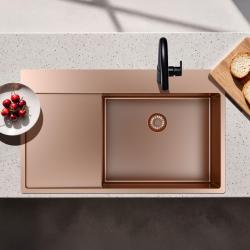 Pure.Sink Exclusivo Lavello in rame con zona di scolo 86x52 cm Tapwing a destra PEX5086RT-62