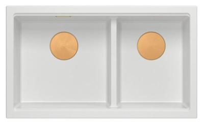 Lavello da incasso Newport II doppio in granito bianco Quadri 76x45 cm con tappo di rame 1208971358