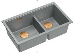 Lavello da cucina Newport II Quadri in granito grigio doppio da incasso 76x45 cm con tappo di rame 1208971360