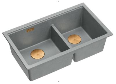 Lavello da cucina Newport II Quadri in granito grigio doppio da incasso 76x45 cm con tappo di rame 1208971360