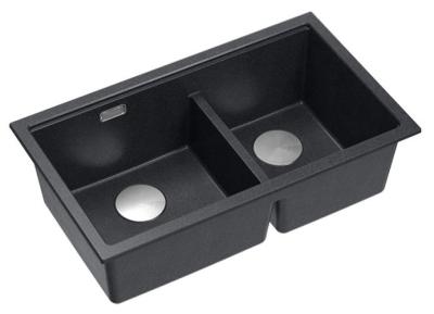Lavello da incasso Quadri Newport II Doppio Antracite Granito 76x45 cm con tappo in acciaio inossidabile 1208971369