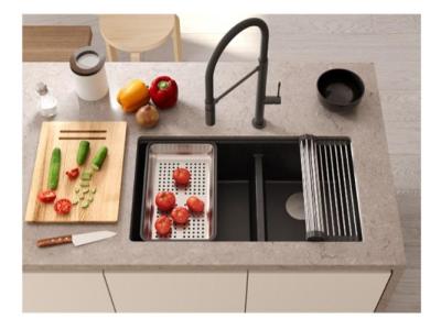 Lavabo sottotop Newport II doppio in granito grigio 702 x 390 mm con tappo di rame 1208971375