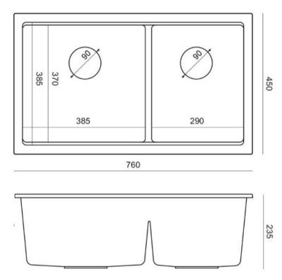Lavabo Sottopiano Doppio Quadri Newport II in Granito Bianco 702 x 390 mm con Tappo Dorato 1208971378