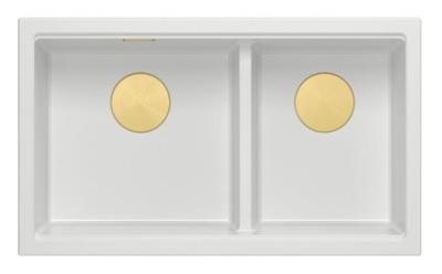 Lavabo Sottopiano Doppio Quadri Newport II in Granito Bianco 702 x 390 mm con Tappo Dorato 1208971378