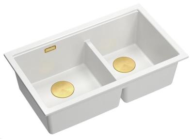 Lavabo Sottopiano Doppio Quadri Newport II in Granito Bianco 702 x 390 mm con Tappo Dorato 1208971378