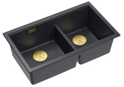 Quadri Newport II Doppio Lavabo Sottotop in Granito Antracite 702 x 390 mm con Tappo Dorato 1208971379