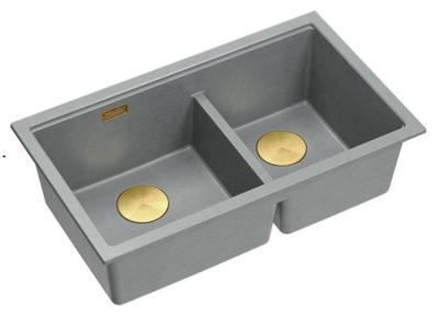 Lavello sottopiano Quadri Newport II Doppio in Granito Grigio 702 x 390 mm con tappo dorato 1208971380