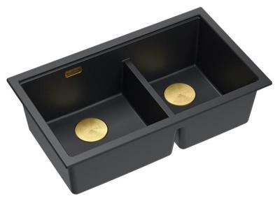 Lavello sottotop Newport II doppio in granito nero 702 x 390 mm con tappo dorato 1208971381