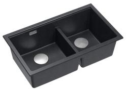 Quadri Newport II Doppio Lavabo da Incasso in Granito Antracite 702 x 390 mm con tappo in acciaio inossidabile 1208971384