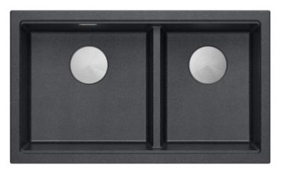 Quadri Newport II Doppio Lavabo da Incasso in Granito Antracite 702 x 390 mm con tappo in acciaio inossidabile 1208971384
