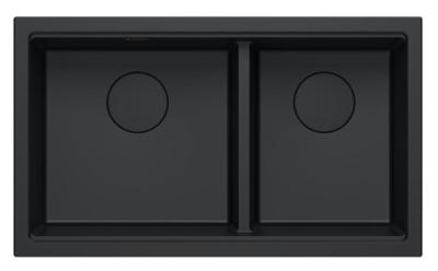 Lavello sottotop Quadri Newport II in granito nero doppio 702 x 390 mm con tappo nero 1208971386
