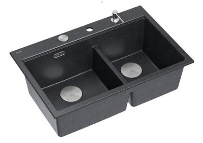 Lavello da incasso Quadri Hard Rock doppio in granito antracite 76x50 cm con tappo in acciaio inossidabile e accessori 1208971399