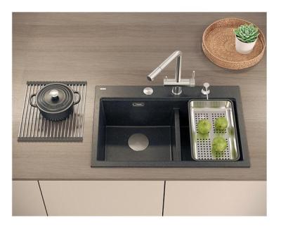 Lavello da incasso Quadri Hard Rock doppio in granito antracite 76x50 cm con tappo in acciaio inossidabile e accessori 1208971399