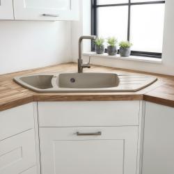 Graniteland Monte Lavello ad angolo in granito beige da appoggio 901x538mm con tappo in acciaio inossidabile 1208971414
